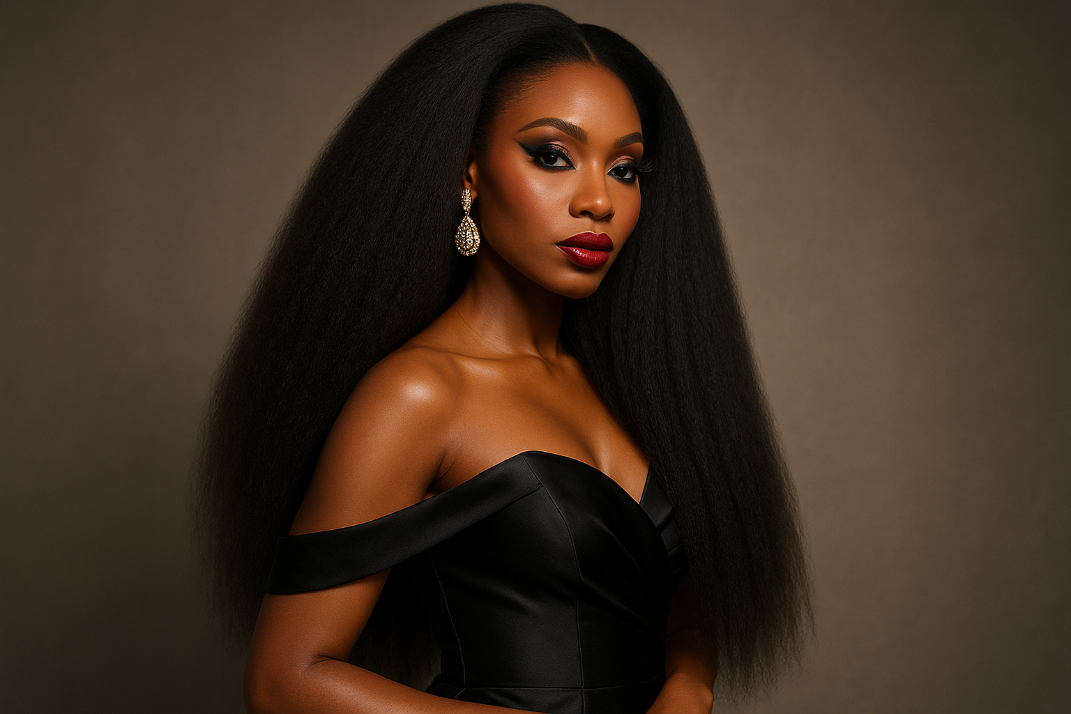 glamorous black woman wearing kinky straight extensions